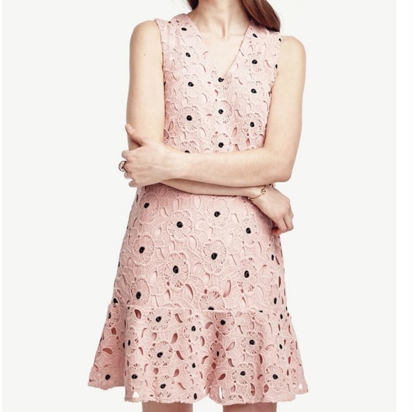 Ann Taylor Dresses & Skirts - Ann Taylor Lace Begonia Pink Flounce Hem Dress